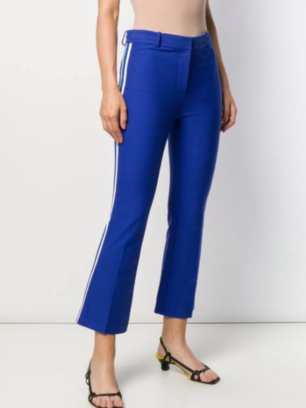 Derek Lam 10 Crosby Corinna Tuxedo Metallic Stripe Crop Flare Trouser Blue Sz 12